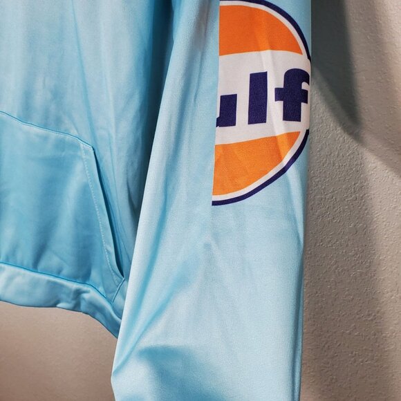 Gulf Porsche 2XL Pull Over Hoodie Sweatshirt Kangaroo Pouch Light Blue & Orange - Picture 7 of 11